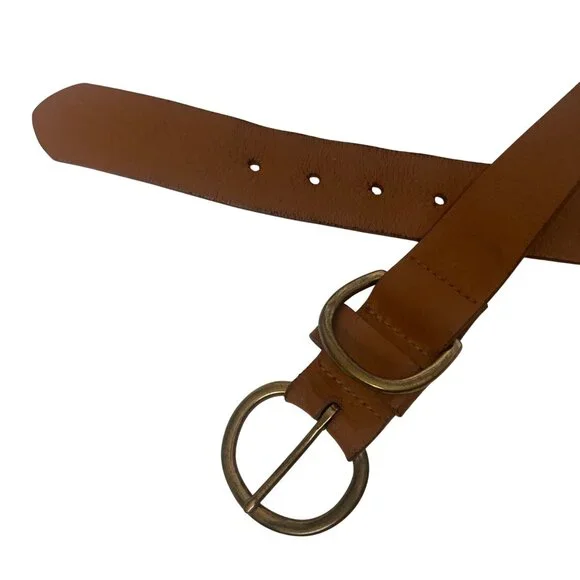 Vintage Italian Brown Leather Belt Brass Double Ring Buckle XXL Made in USA - Picture 4 of 7